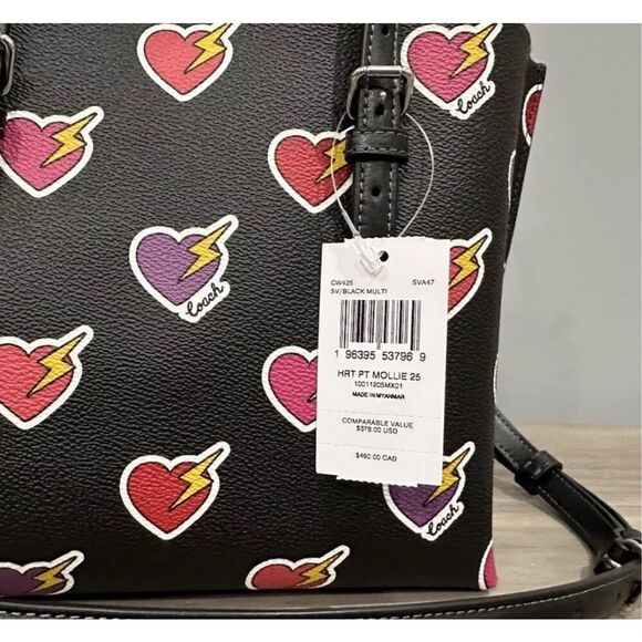 🔥🎁NWT! Coach Mollie Tote Bag 25 Heart Bolt Print Msrp: $378.00 - Picture 7 of 7